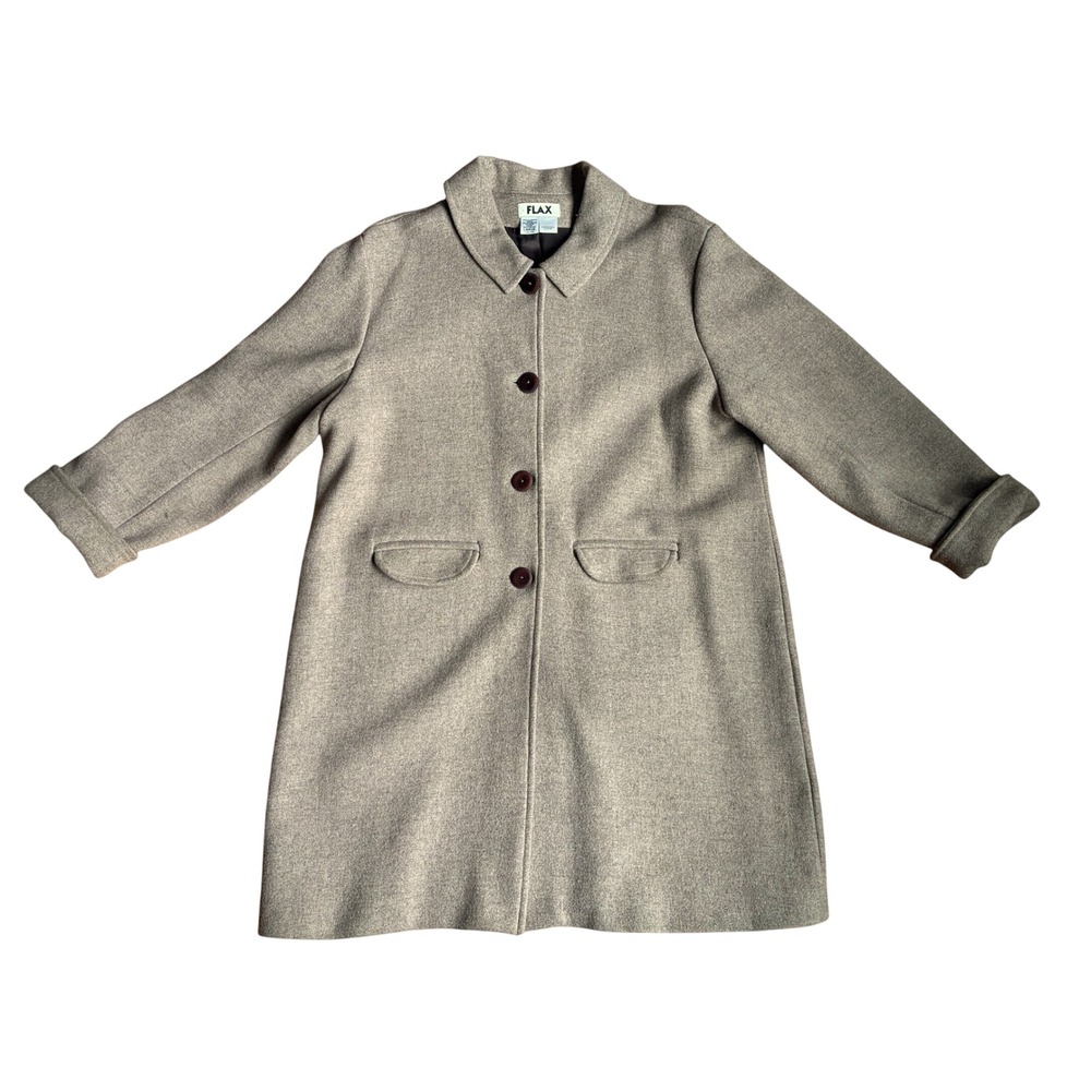 FLAX Womens Wool Blend Button Front Car Coat Taupe Brown Lagenlook Large